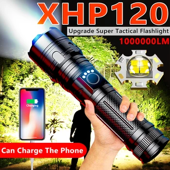  1000000LM Recarregável XHP120 Lanterna LED USB Luz da Tocha XHP50 Mais Poderosa Tática Flashlamp Impermeável Brilhante Zoom Lâmpada