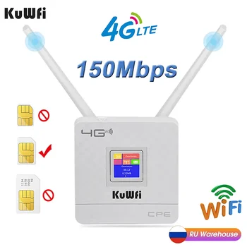  KuWfi 4G LTE CPE Router de Wifi da CAT4 150Mbps Wireless Roteador Desbloqueado 4G LTE SIM Wifi Roteador Com Antena de WAN/LAN RJ45