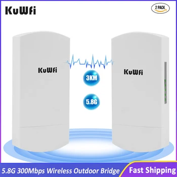  KuWFi 5.8 G Wireless de 300Mbps Exterior Ponte CPE PTP 3KM de Longo Alcance with3*10/100Mbps RJ45 LAN Porta de 12dBi de Alto Ganho Antena 48V PoE