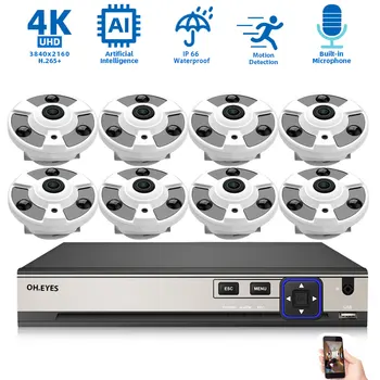  POE a Câmera do Fisheye CFTV Kit 4K 8CH NVR do Sistema de Segurança Home De 360 Panorâmica de Monitoramento de Sistema de Câmera 8MP de Vigilância de Vídeo Definido