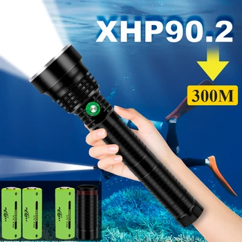  xhp90.2 poderoso led underwater lâmpada de lanterna impermeável mergulho lanterna 26650 or18650 xhp70 xhp50 caça de mergulho luz de flash
